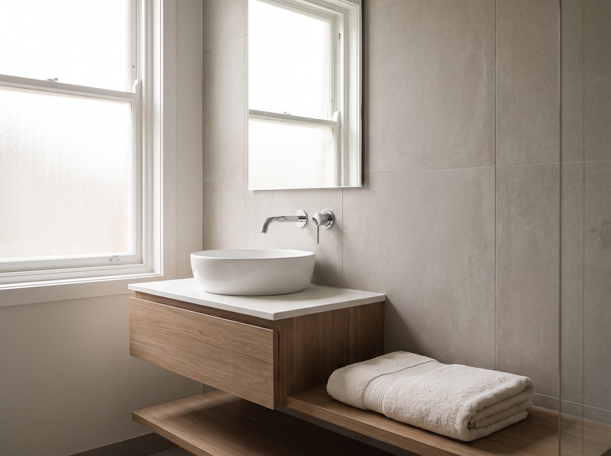 A clean, freshly renovated bathroom
