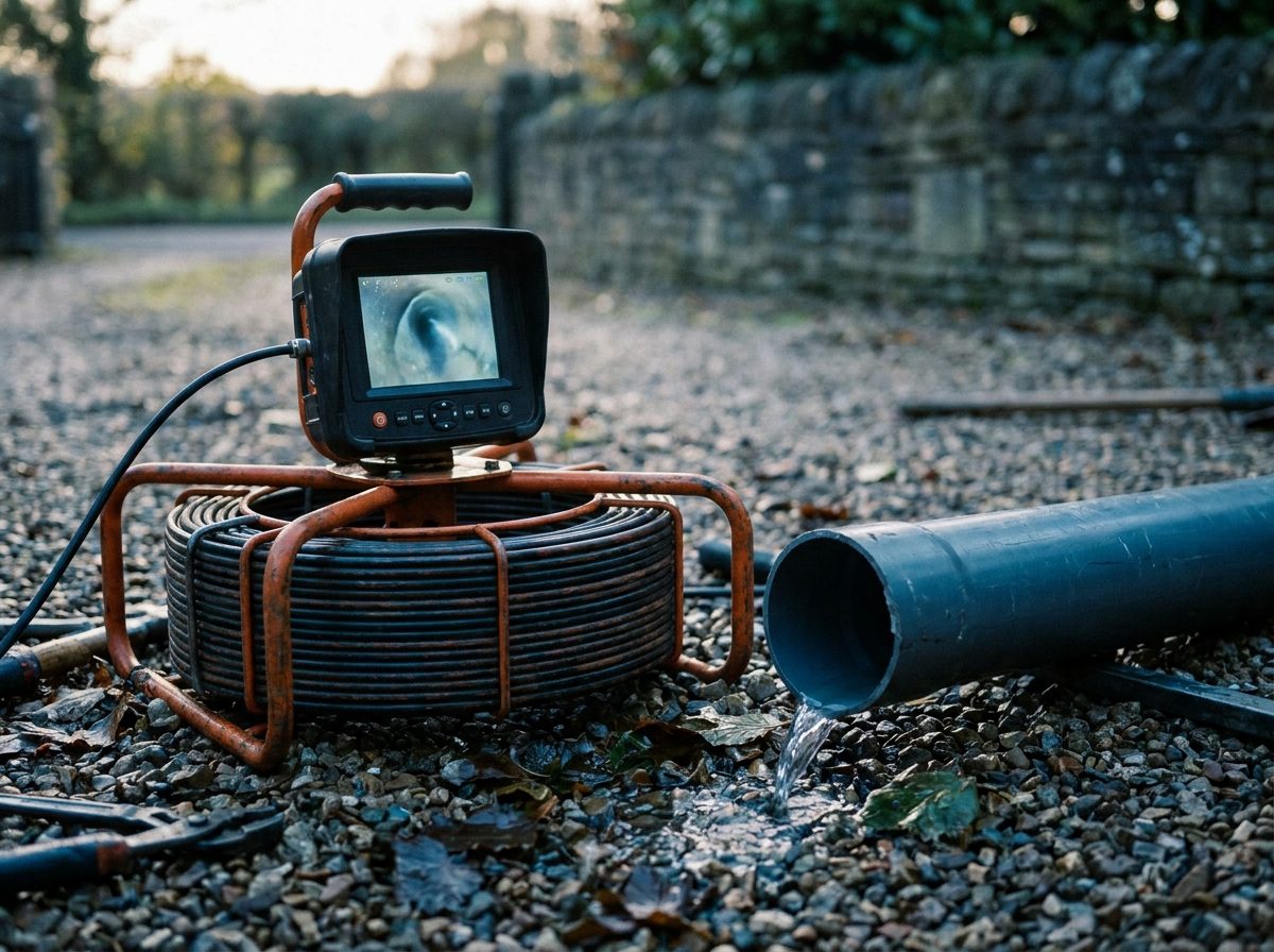 A drain inspection camera and reel on a job site