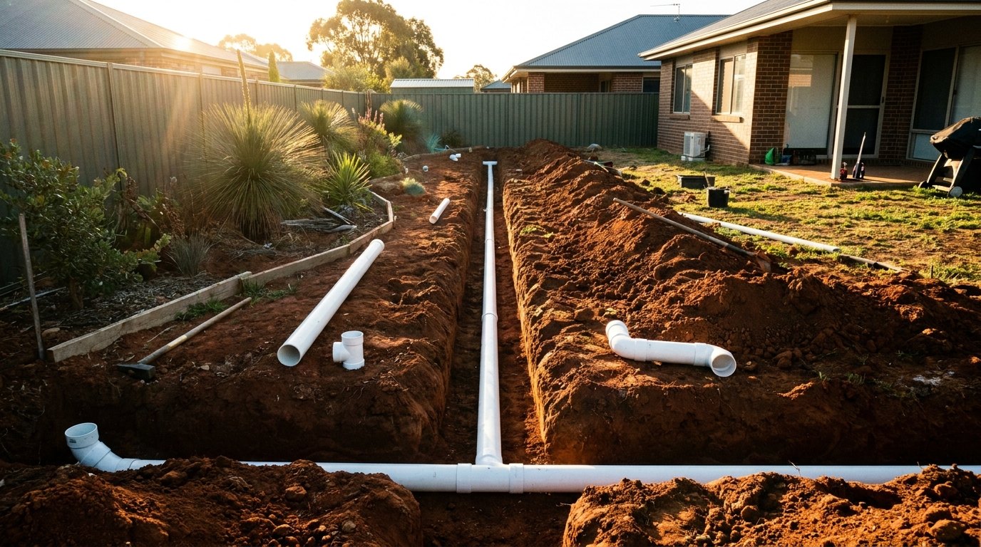 A wide site drainage run laid by JAK Plumbing Services